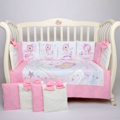 Комплект в кроватку Панно Единорожки 17 предметов сатин Подушкино 04670114351662 розовый 1